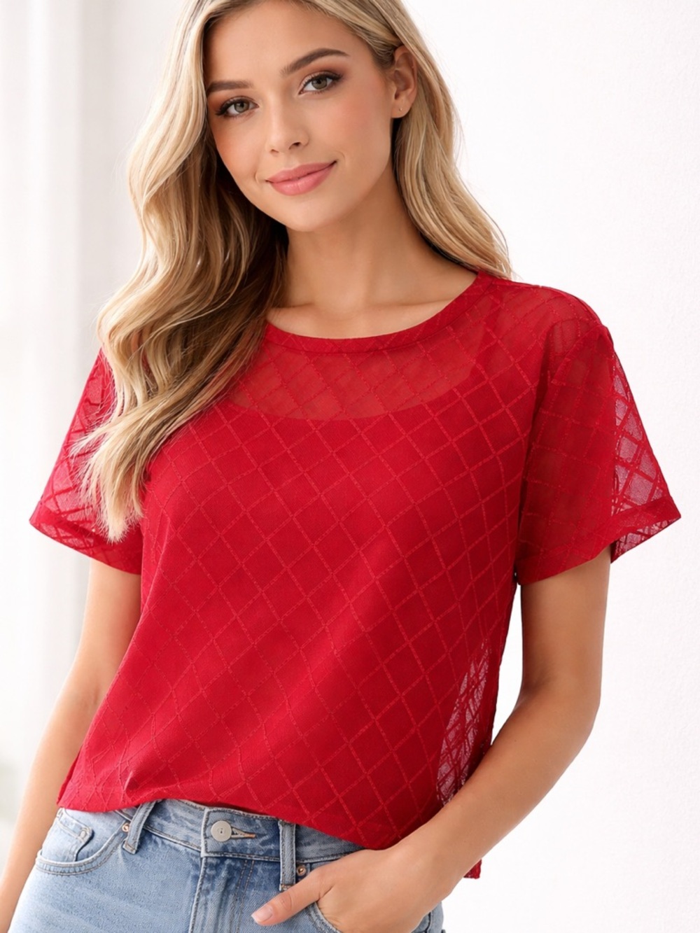 Victoria's Secret Red Sheer Diamond Mesh Crop Top Y2K size SMALL Transparent
